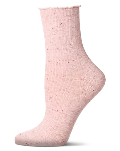 MeMoi Women's Vintage Ribbed Multi-Flecked Lettuce Edge Crew Sock