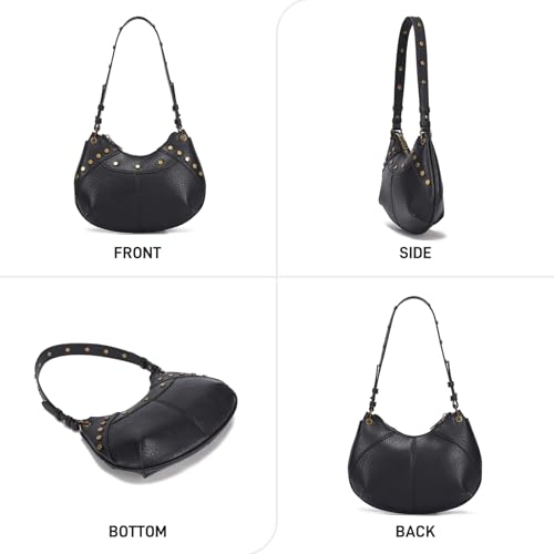 Image of Small Shoulder Bag Crescent Y2k Vintage Purses for Women with Rivet Design (Black)