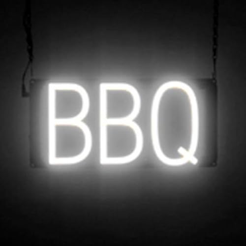 Image of SpellBrite LED Neon BBQ Sign for Business - White, 13 inch x 6 inch | Ultra-Bright Click-Together Signage for Restaurants, with Visibility from 500 Feet - 8 Animations, 6 Brightness Levels
