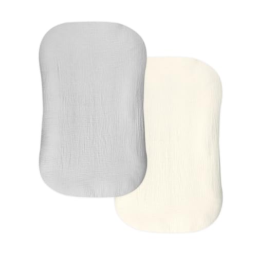 Image of Hooyax Muslin Baby Lounger Cover 2 Pack, Organic Cotton Removable Slipcover for Newborn,Baby Padded Lounger Infant Floor Seat Cover for Boys Girls (Gray Creamy-White)