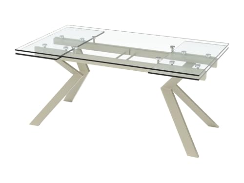 Vente-unique - Table à Manger Extensible 6 à 8 Personnes en Verre trempé et métal Beige - Transparent - VELIKA