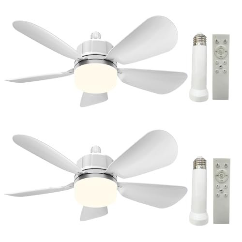 QiyuanLS 2Pack Socket Fan Light With Remote, Screw in Ceiling Fans with Dimmable Light, 3 Colors 3000K-6500K,Smart Ceiling Fan Light Kit Bulb for Bedroom Living Room Kitchen Garage Dinning Room