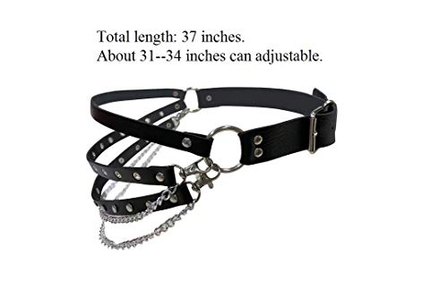 Eigso Punk Leather Belts for Women O-Rings Chains Goth Rock Garters Strap for Woman Waist Chain Belt Adjustable2