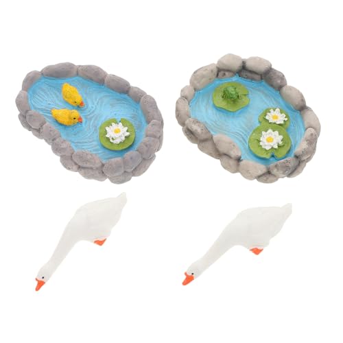 Hohopeti 2 Piezas Figuras de Resina Miniatura de Gansos y Ranas Decoración Creativa para Estanques y Jardines Accesorio Versátil para Interiores y Exteriores