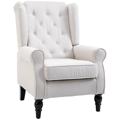 HOMCOM Fauteuil Style midcentury, Haut Dossier à Oreilles, Blanc Crème