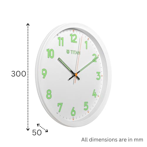 Image of Titan Lume Wall Clock with Luminous Dial & Hands, Silent Sweep, Model W0012PA02 | 30 cm x 30 cm x 5 cm