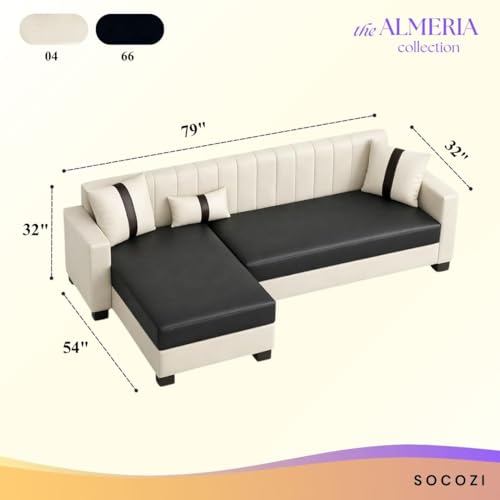 Image of SOCOZI Averique 4 Seater LHS L Shape Sofa Set |Premium Leatherette Upholstery | Modern Design | Plush Comfort Cushions for Living Room (Cream-Black)