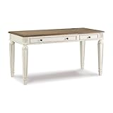 Signature Design by Ashley Realyn Home Office Lift Top Desk, USB Charging, Spring Lift Top, Smooth-gliding Drawer, 60' W x 28' D x 31' H, Chipped White and Brown