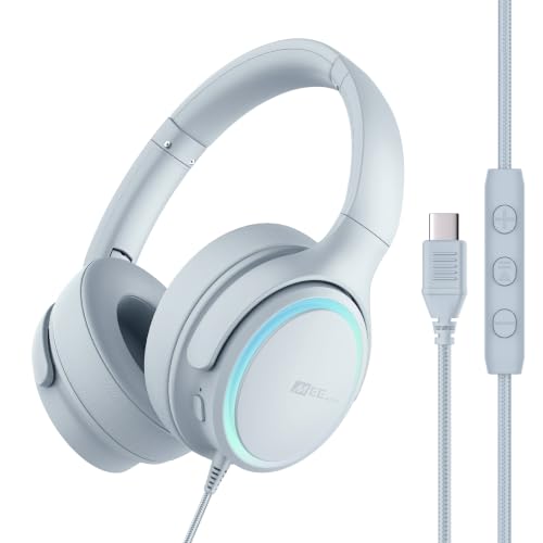 MEE audio Halo Over-Ear USB-C Headphones with Mic & LED Ambience (Grey)