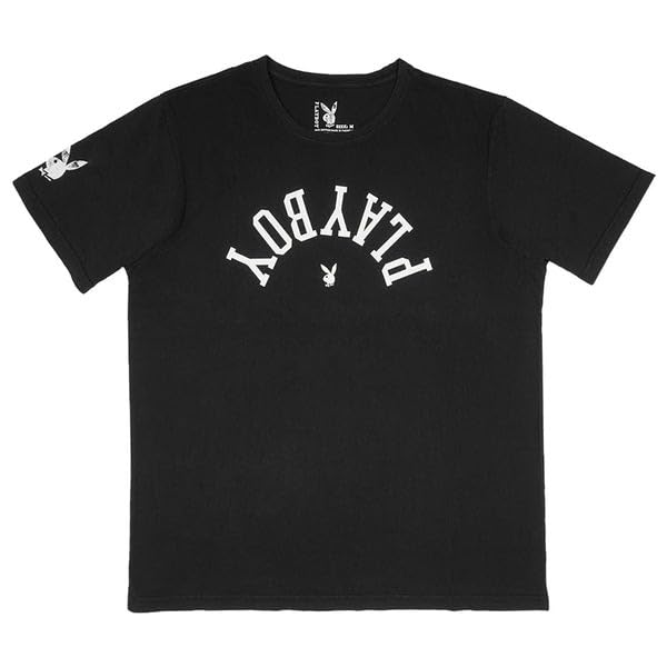 Playboy PB Upside Down Tee – Unisex Black and Grey Cotton T-Shirt with Inverted Logo, Soft Streetwear Graphic Top