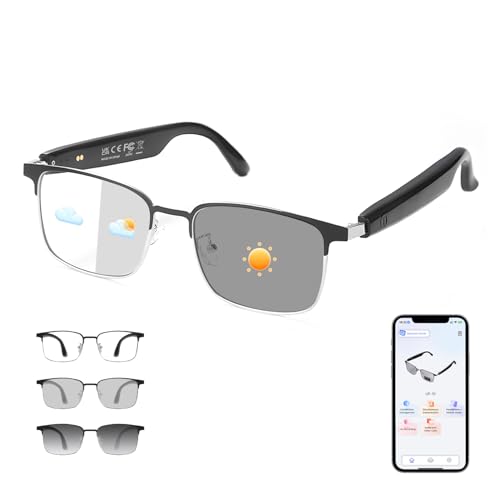 Image of Smart Glasses with AI Translator, Real-Time Translation Glasses Polarized, Photochromic Lenses with Simultaneous Interpretation, language translator for Men Women Supports 160+ Languages(Silver)