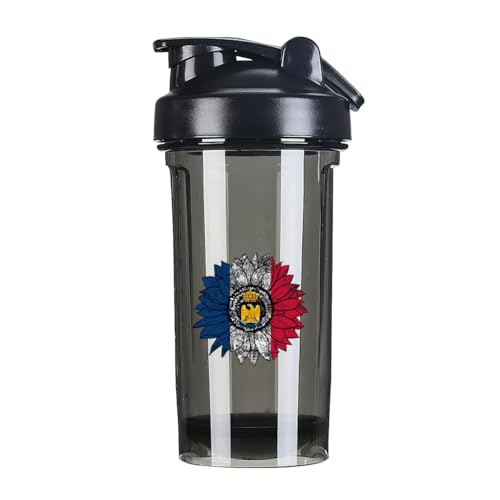 Vintage Sunflower France French Flag 18 Ounce Shaker Cup,Fashion Theme Pattern Shaker Bottle Leak-proof Workout Shake Bottles 500ML/18 oz Perfect for Pre Workout Black 0