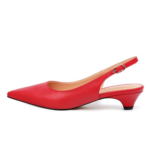 Women's Slingback Pumps, Adjustable Strap Buckle Pointed Toe Low Heels, Fashion Working Party Dress Shoes for Women 1.37 Inch2