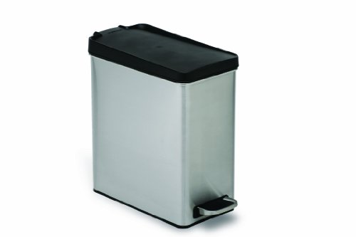 simplehuman 10 Liter / 2.6 Gallon Bathroom Slim Profile Trash Can, Brushed Stainless Steel with Plastic Lid