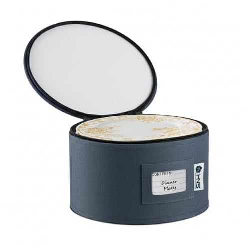 Dinner Plates Storage Container - Hard Shell China Organizer with Dividers - Holds 12 Plates of 12" - Durable & Stackable Storage Box for Seasonal Dishware Protection - Denim Blue