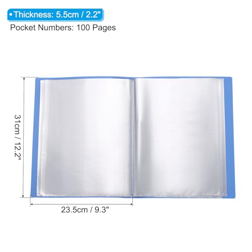 PATIKIL Fichários de 21,6 x 28 cm com manga de plástico, 100 páginas A4 pasta de fichário de portfól