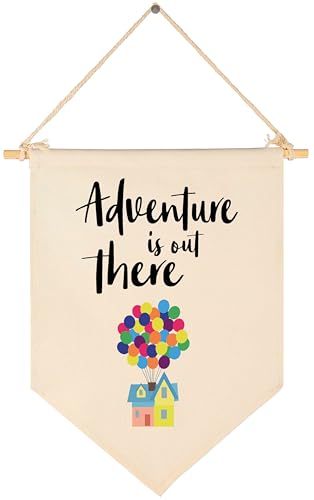 Adventure Is Out There -Canvas Hanging Flag Banner Wall Sign Decor Gift for Baby Kids Girl Boy Nursery Teen Room Front Door-Travel Around the World
