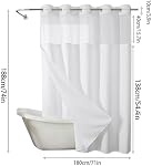 71" W x 74" H Waffle-White Hotel Style Rideau de douche avec snap dans le linge pour salle de bain imperméable machine lavable,Ring moins rideau de douche,Machine lavable