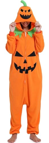PENGMAI Adult Onesie Pumpkin Costume Pajamas Unisex Cosplay Animal Sleepwear Halloween Jumpsuit for Men Women