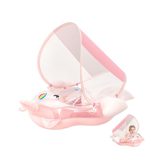 Schwimmring Baby mit Sonnendach Entfernbar ab 6-24 Monate, Einhorn Schwimmhilfe Schwimmreifen Baby Pool Float with Canopy, Sonnenschutz UPF50+, Verstellbare Schwimmen Schwimmtrainer für Kleinkind