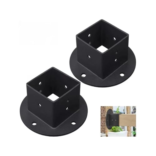 Base de Poste 2x2 de Alta Resistencia - Brida de Suelo Anclaje de Poste Cuadrado sólido, Base de Poste revestida con Polvo Negro antirrojo for pérgola, Cerca, barandilla (Paquete de 2)