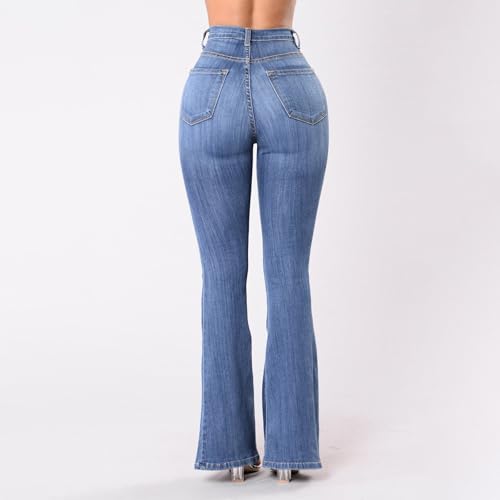 Flare Jeans for Women Bell Bottom High Waisted Bootcut Jeans Button Fly Casual Pants Trousers with Pockets2