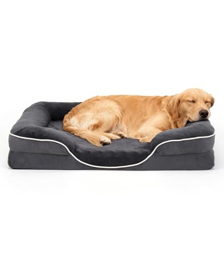 The Fellie Hundebett, Orthopädisches Hundebett Grosse Mittelgroße Hunde, Flauschiges Hundekissen, rutschfeste, Atmungsaktiv, Hundebetten kleine Hunde, Hundecouch Waschbar, Grau,71x58x16.5cm
