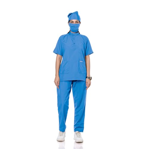 Image of Women's 5-Pocket Scrub Suit | Set of Top & Pant | Half Sleeves | Mandarin Collar | Breathable Polyviscose Fabric | Comfortable | Durable | Uniform for Doctors Nurse & Dentist SB 4XL