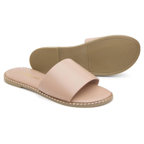 Image of Shoe Land Flat Sandals for Women - Slip-On Slides with Cushioned Footbed | Comfortable Dressy & Casual Open Toe Summer Sandals for Beach, Travel & Everyday Wear