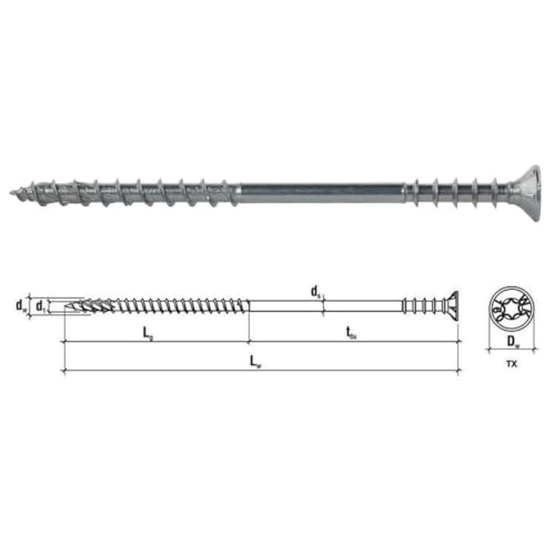 Homry Spacer Screws 6.0 x 145 mm, Galvanised, Torx 30, Pack of 100, Alloy Steel, Grade 8.8, Right Hand, Metric, Hex Head - Image 3