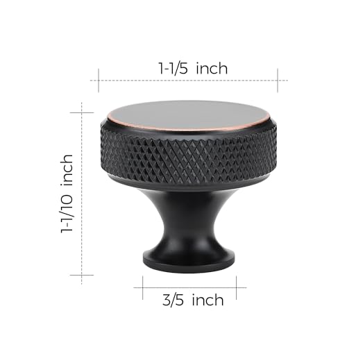 Image of Ravinte 25 Pack Round Oil Rubbed Bronze Knobs Knurled Single Hole Pulls Soild Oil Rubbed Bronze Kitchen Cabinet Hardware Handles for Drawers