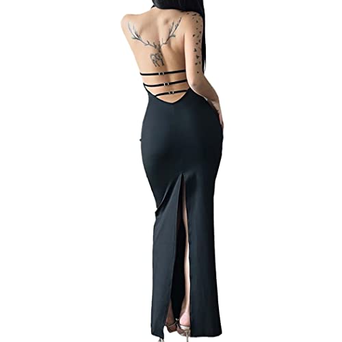navy blue dress for baby girl MONOT Cutout Backless Maxi Dress in Black main image 0
