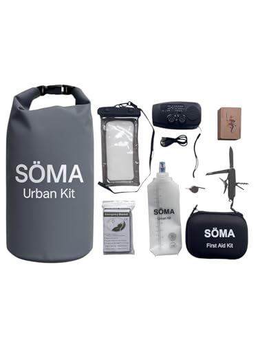 Kit de Survie 72h Famille - Sac d'urgence Urbain Complet avec Radio Manivelle Solaire, Trousse de Secours, Couteau, Couverture de Survie - Kit Catastrophe Naturelle Étanche 5L SÖMA
