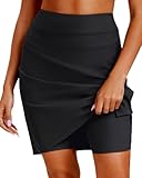 Pinup Fashion Swim Skirt Bottoms Black Women Modest High Waisted Tummy Control Bathing Suit Skirt with Built-in Shorts