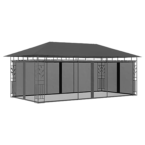 Gecheer Gazebo con Zanzariera 6x3x2,73 m Antracite,Gazebo da Esterno,Padiglione da Giardino,Tenda per Feste,Gazebo per Barbecue