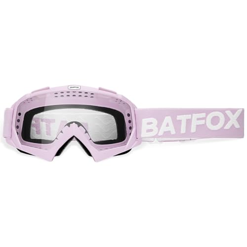 Image of BATFOX Motorcycle Glasses Goggles Dirt Bike Motocross Safety ATV Tactical Riding (Clear-Violet, Adult)