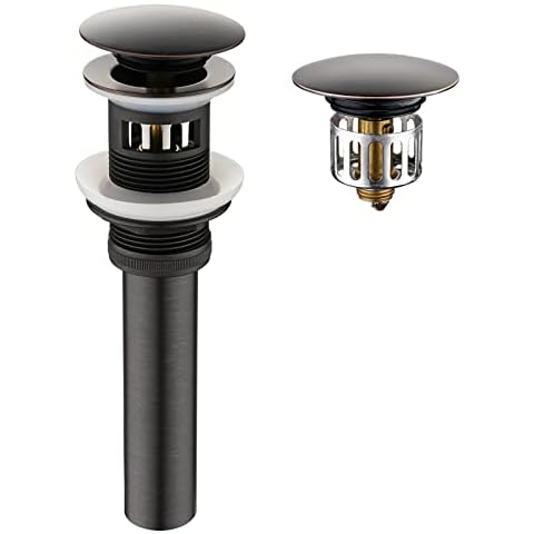 BRIGHT SHOWERS Pop-Up Sink Drain with Overflow Bathroom Drain Stopper with Detachable Anti-Clogging Strainer, Oil-Rubbed Bronze Cover