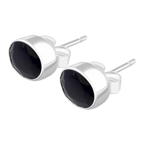 Boucles d'oreilles onyx noir unisexe en argent sterling 925 ovale
