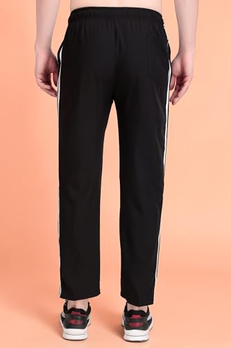 Image of Men's Black Track Pant with White Side Stripes, Elastic Waistband, Drawstring