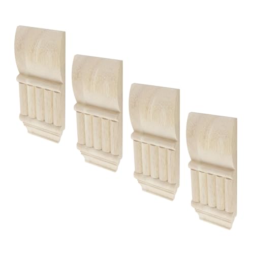 Wealrit 4PCS Rubber Wood Corbels Carved Vintage Shelf Decor Corbels,Unpainted Roman Column Capitals for Counter Tops Shelves Fireplace Mantel,European Style Corners Brackets,7.55”*3.15”