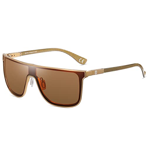 Image of DUCO Trendy Square Sunglasses for Men Women Flat Top Shield Shades Oversized Carbon Fiber Polarized Sun Glasses DC8209