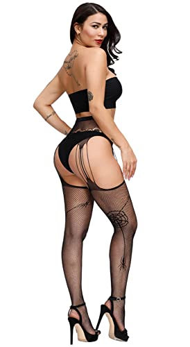 Image of Womens Suspender Pantyhose High Waist Fishnet Tights Fishnet Stockings Thigh High Stockings