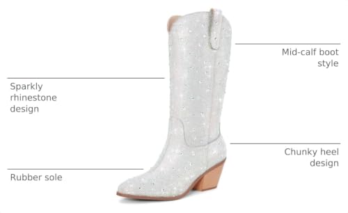 Image of Cowgirl Ankle Boots Cowboy Boots for Women Western Booties Rhinestone Chunky Heel Fashion Comfortable Side Zipper