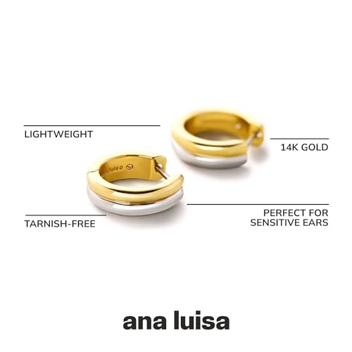 Ana Luisa Asher Small Huggie Hoop Earrings for Women - 14K Gold Plated, Silver Rhodium Plated and Two Tone Styles - Hypoallergenic, Tarnish-Free - Ana Luisa Jewelry - Stylish Gold Hoop Earrings4