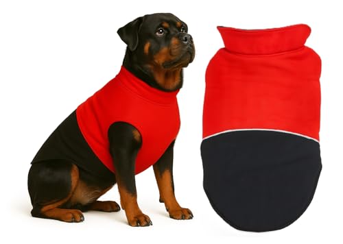Image of The Pets Company Dog Winter Coat Jacket, Clothes, Windproof, Reversible, Light Weight, Washable, Ultra Warm Thick Fleece Lined Dog Vest for Cold Weather Protection, (Red Black, X-Large - 28 Inch)