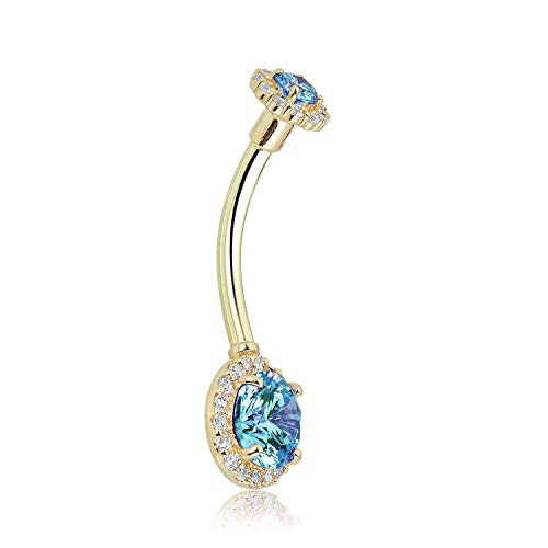 Image of AVORA 10K Gold Simulated Diamond CZ Frame Belly Button Ring Body Jewelry (14 Gauge)