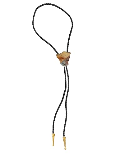 Image of Daisy Del Sol Gemstone Bolo Tie Braided Vegan Faux Leather Natural Stone Gold Handmade Necklace Adjustable Boho Western Jewelry