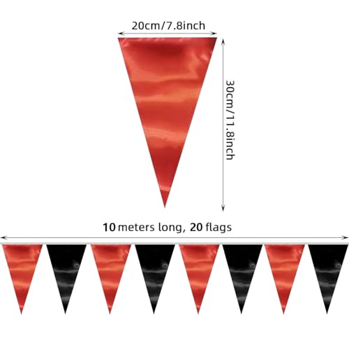 Image of 130FT Red Black Triangle Pennant Banner Flag Metallic Fabric Bunting Garland for Christmas Graduation Bachelorette Anniversary Birthday Engagement Wedding Anniversary Casino Party Decorations Supplies