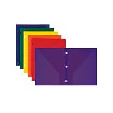 Samsill Durable Plastic Folders 3 Hole Punch, 6 Pack Assorted Colors, 2 Clear Pockets, Used for Office and School Supplies