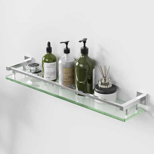 Alise Bathroom Shelf Wall Mounted, Brushed Nickel Large Capacity Glass